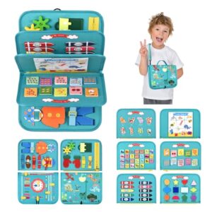 Busy Board Montessori Toys For 1 2 3 4 5 6 Year Old Girls Boys Sensory Toys For Toddlers Preschool Educational Learning Toys Activity Board For Fine Motor Skills Kids Gifts Airplane Car Toys (GREEN)