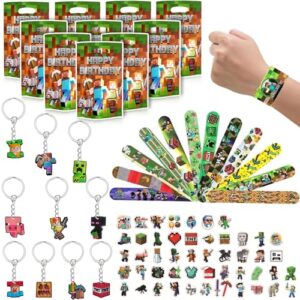 82Pcs Minecraft Party Bag Fillers for Kids Boys Minecraft Slap Bands Keychain Stickers for Party Bags Themed Party Supplies favours Gaming Party Bag Fillers for Girls Goodie Goody Bag Fillers for Kids