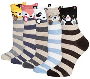 Chalier Cozy 5 Pairs Women Socks Funny Cute Animal Ladies Socks Cat Dog Socks Gifts for Women