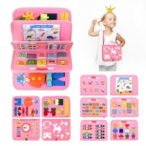 Busy Board Montessori Toys For 1 2 3 4 5 6 Year Old Girls Boys Sensory Toys For Toddlers Preschool Educational Learning Toys Activity Board For Fine Motor Skills Kids Gifts Airplane Car Toys (PINK)