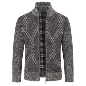 Mens Knitted Cardigan Thick Sweater Full Zip Stand Collar Warm Jumper Fleece Lined Winter Coa