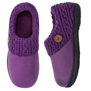 EverFoams Women's Comfy Suede Memory Foam Slippers Classic Woollen Yarn Knit Collar House Shoes with Retro Button Deco