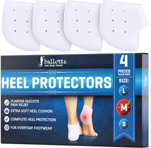 Ballotte Premium Silicone Heel Protectors (Medium - 4 Pack) | Gel Heel Pads/Silicone Socks for Women & Men - Pain Relief for Cracked Heel | Blister Prevention Heel Cups/Cushions For Plantar Fasciitis