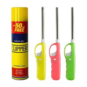 BML 3 x BBQ Lighter with 1 Clipper Butan Gas Refill Bottle | Refillable Safety Gas Lighter Perfect for BBQ