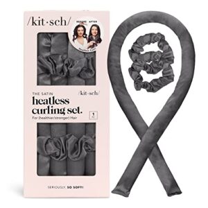 Kitsch Satin Heatless Curling Set - Heatless Curlers Headband for Short Hair & Long Hair | Overnight Heatless Hair Curlers | No Heat Hair Curlers for Heatless Curls | Hair Wrap Curler (Charcoal)