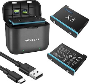 REYGEAK 2 Packs Replacement Insta 360 X3 Battery 1800mAh and 2-Channel LED USB Quick Battery Charger Hub