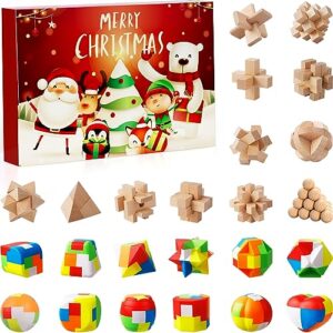Uniyumy 2023 Christmas Advent Calendar with Puzzle Solving - 24-Day Brain Teaser Challenge - Includes Wooden Locks and Plastic Puzzles - Fun Countdown Calendar Activity for Kids and Adults