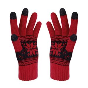 VENI MASEE Winter Touch Screen Gloves Snow Flower Printing Keep Warm for Women and Me