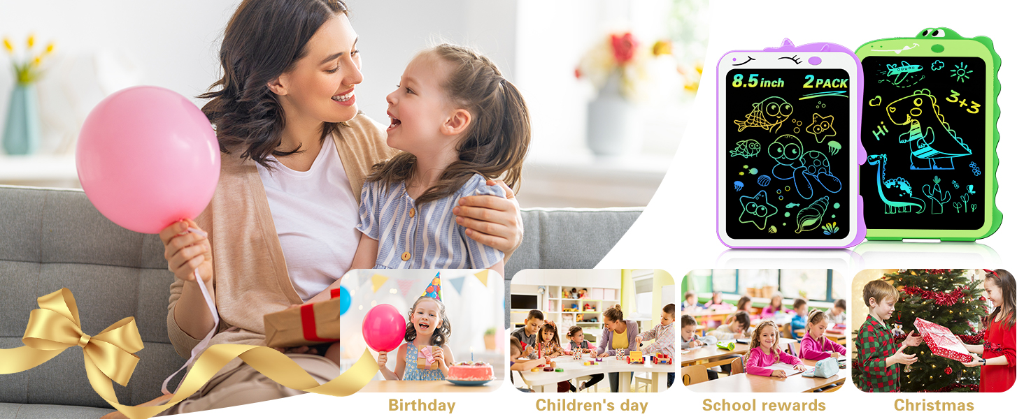 2 Pack LCD Writing Tablet Doodle Board,8.5 Inch Unicorn + Dinosaur Toddler Drawing Pads