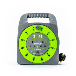 STATUS 2 Socket Cable Reel | 18m Green Extension Lead | 13A with Thermal Cut Out | Heavy Duty Outdoor Extension Lead | S18M2G13ACR4