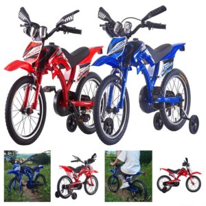 BSTSEL 12"/16" Kids Bike Boys Motocross Bike Kids Dazzling Motorcycle Bike Simulated Motorbike Sound Boys Bicycle Gift With Removable Stabilisers Wheels For Ages 2-8 Years Old