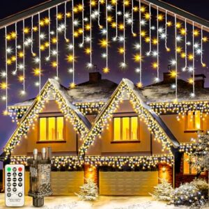 Outdoor Icicle Christmas Lights 10M String Garden Lights 8 Modes with Remote & Timer Waterproof Mains Powered Outdoor Cluster Lights for Bedroom Holiday Outside Xmas Tree Decoratio