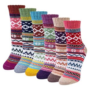 Chalier Cozy Women Winter Merino Wool Socks Ladies Thermal Vintage Wool Socks Thick Warm Soft Breathable Cotton Socks for Hiking Trekking