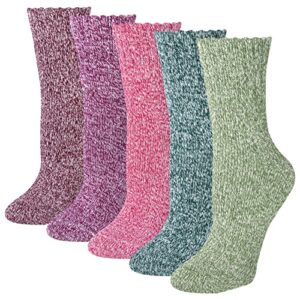 Justay 5 Pairs Merino Wool Socks Womens Thicken Thermal Knitting Crew Ladies Sock for Hiking Backpacking Climbing Winter（green