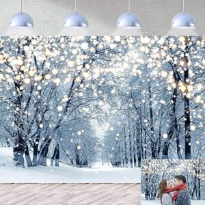 Winter Scene Backdrop for Photography 7x5FT Glitter White Snow Forest Wonderland Landscape Background for Family Christmas Party Decoration Xmas Holiday Portrait Photo Studio Props