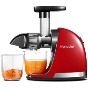 AMZCHEF Juicer Machines - Cold Press Slow Juicer - Masticating Juicer for Whole Fruits and Vegetables - Delicate Chew No Need to Filter - BPA Free Juice Extractor with 2 Cups and Brush - Red            [Energy Class A+++]