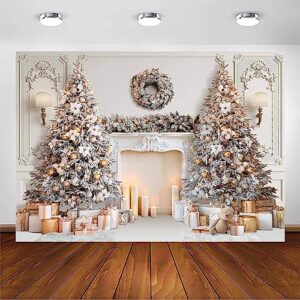Avezano Christmas Backdrop White Fireplace Winter Christmas Photo Background Xmas Tree Family Kids Christmas Party Decorations Photo Booth Props (7x5ft)