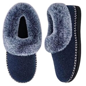 EverFoams Ladies' Luxury Wool Memory Foam Slippers with Fluffy Faux Fur Collar and Indoor Outdoor Sole