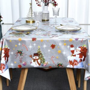 Plenmor Christmas Table Cloth Wipe Clean Christmas Tablecloth Xmas Sliver PVC Plastic Wipeable Waterproof Rectangular Table Cover Decoration for Festive New Year Kitchen Picnic (137 x 275 cm)