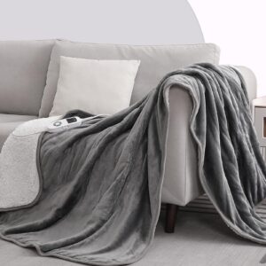CORIWELL Electric Heated Blanket Throw - 160×120cm Electrical Flannel & Sherpa Blankets - 9 Heat Levels