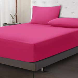 Moonlight Bedding Fitted Sheet 40 Cm Extra Deep Pocket Bed Sheets 16 inch Ultra Soft Bottom Sheet Brushed Microfiber Breathable Shrinkage and Fade Resistant (Hot Pink