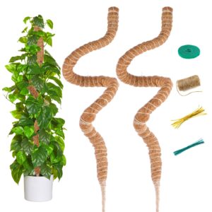 SUNXIZ 2 Pack 120cm 47 inch Long Moss Pole for Monstera Cheese Plant Bendable Coco Coir Stick Plant Supports Handmade for Indoor Potted Climbing Plants with Twist Ties Plant Tape