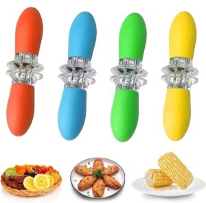 4 Pairs Corn Holders Corn on The Cob Skewers Interlocking Design Stainless Steel Silicone Handle Corn Forks for BBQ