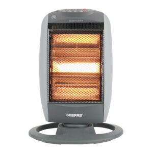 Geepas 1200W Halogen Heater | Instant Heating Portable Heater with 3 Heat Settings 400/800/1200W| Oscillation Function