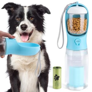 Alyvisun Dog Water Bottle with Food Container & Poop Bag | 600ml Portable Puppy Water Dispenser for Walking | Outdoor Drinking Cup for Pet Hiking