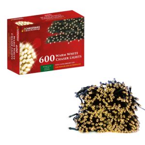 The Christmas Workshop 76230 600 Warm White LED Chaser Christmas Lights / Indoor or Outdoor Fairy Lights / 41.9 Metres / 8 Light Modes / Great For Christmas