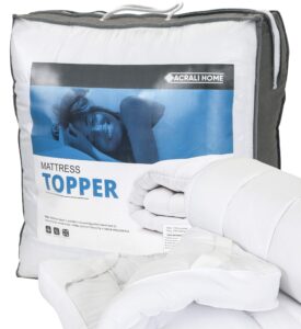 ACRALI HOME Mattress Topper Double Bed 4 Inch Thick - Quilted Double Mattress Topper Made with Fluffy Hypoallergenic Microfibre with Strong Corner Straps for Luxury & Comfort (Double 137x190cm)