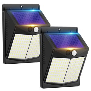 Security Lights Outdoor Motion Sensor - Solar Powered Outside Wall Lighting 144 LED Solar Light Garden Fence IP65 Waterproof External Sensor Solar Lights for Front Door Yard Garage (2 Pack)