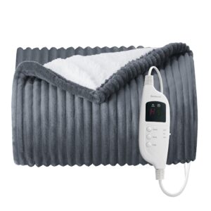 Bedsure Heated Throw Blanket - Soft Ribbed Flannel Electric Blanket
