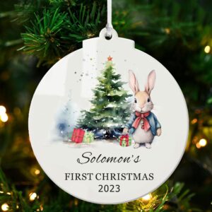 Personalised Baby's First Christmas Baubles Gifts Christmas Tree Decorations Custom White Acrylic Christmas Ornaments Xmas Gifts for Kids Girls Boys Toddler New Baby(Round