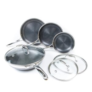HexClad 7-Piece Hybrid Stainless Steel Cookware Set with Lids and Wok - Induction Ready