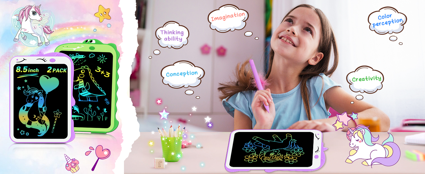 2 Pack LCD Writing Tablet Doodle Board,8.5 Inch Unicorn + Dinosaur Toddler Drawing Pads