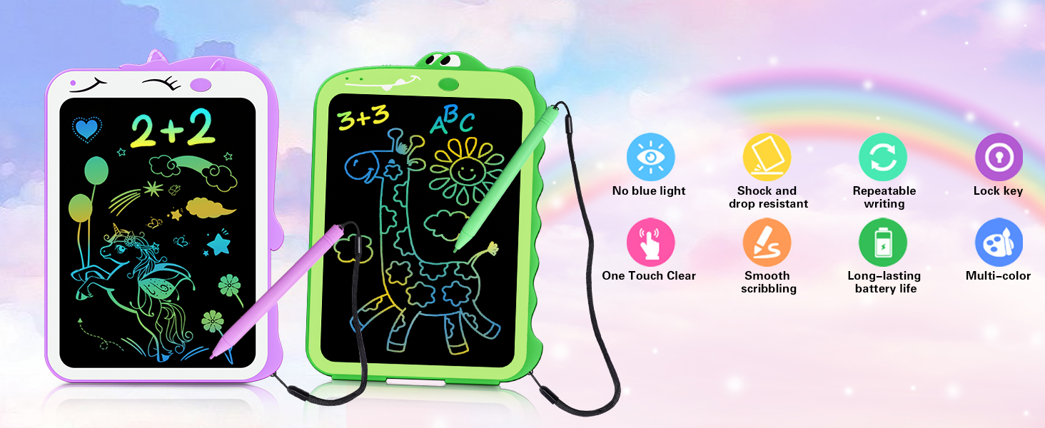 2 Pack LCD Writing Tablet Doodle Board,8.5 Inch Unicorn + Dinosaur Toddler Drawing Pads