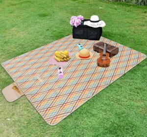 Neez Picnic Blanket Waterproof - Extra Large 200×195cm Beach Blanket with Carrying Handle - Sand Free Washable and Foldable Beach Mat - Outdoor Blankets for Garden