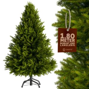 CASARIA® Green Artificial Fir Christmas Tree | With Black Metal Base | 6ft Xmas Tree With Stand | Realistic PVC Fire Retardant | Quick & Easy Assembly | 180cm / 6f