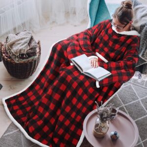Catalonia Classy Tartan TV Blanket with Sleeves and Pockets Double-Sided Blanket Microplush Fleece Sherpa Warm Blankets for Adults Women Men