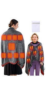 USB Electric Heated Shawl Blanket with Zipper
