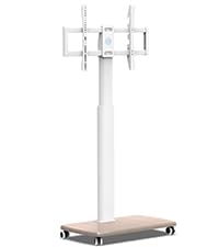 white mobile tv stand on wheels