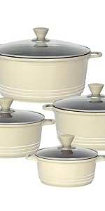 5pc stockpot set non-stick cream