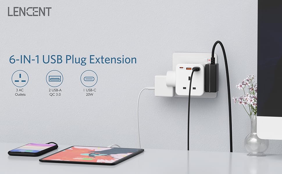 LENCENT 6-IN-1 USB Plug Extension