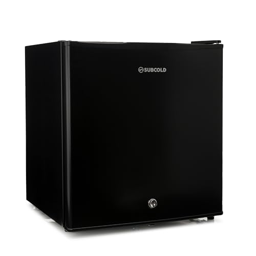 Subcold Cave50 LED Solid Door Beer Fridge for Wine & Drinks | Mini Fridge Chiller with Can Dispenser | Lockable Mini Fridge for Bedrooms Quiet | Small Fridge Frost-Free Larder (Black)            [Energy Class F]