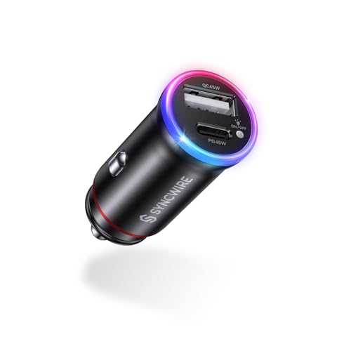 SYNCWIRE USB C Car Charger [PD 45W & QC 45W] USB Type-C Colorful RGB Car Adapter Mini Charger Fast Charging Compatible with iPhone 15 Pro Max 14 13 12 11