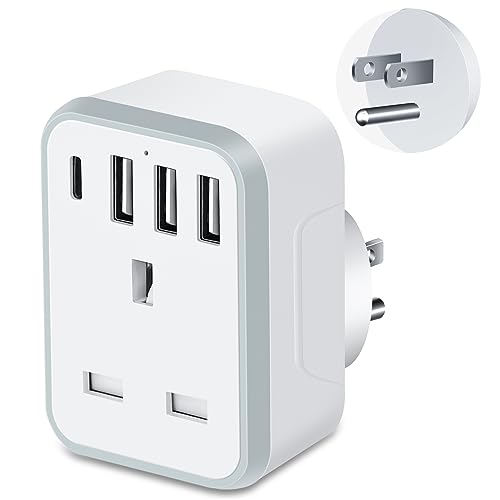 UK to US Plug Adaptor with 3 USB &1 USB C Ports