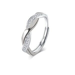 FUNTE 925 Sterling Silver Rings- Adjustable Thumb Rings for Women Girls- Cubic Zirconia Eternity Wedding Promise Ring - With Jewellery Box