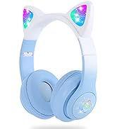 Wireless Headphones Kids,SENCU Cat Ear LED Light Up Foldable Kids Bluetooth Headphone,HD Stereo S...