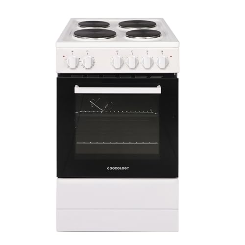 Cookology CFSPSC501WH 50cm 62L Capacity Single Cavity Freestanding Electric Cooker with 4 Zone Solid Plate Hob Cooktop - White            [Energy Class A]
